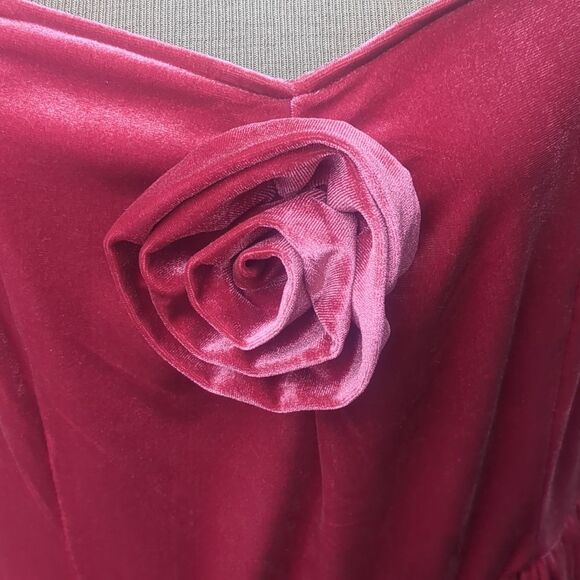 Ava & Viv Dress 1X Rose Velvet Sweetheart Neckline Rosette Midi A-Line - Picture 8 of 12